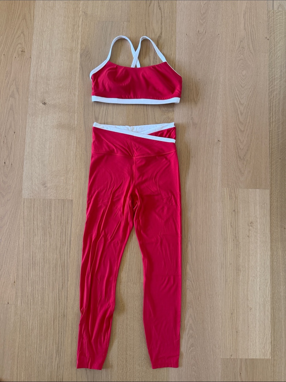 all in motion Red High-Rise Legging and Strappy Bra Set with White Trim